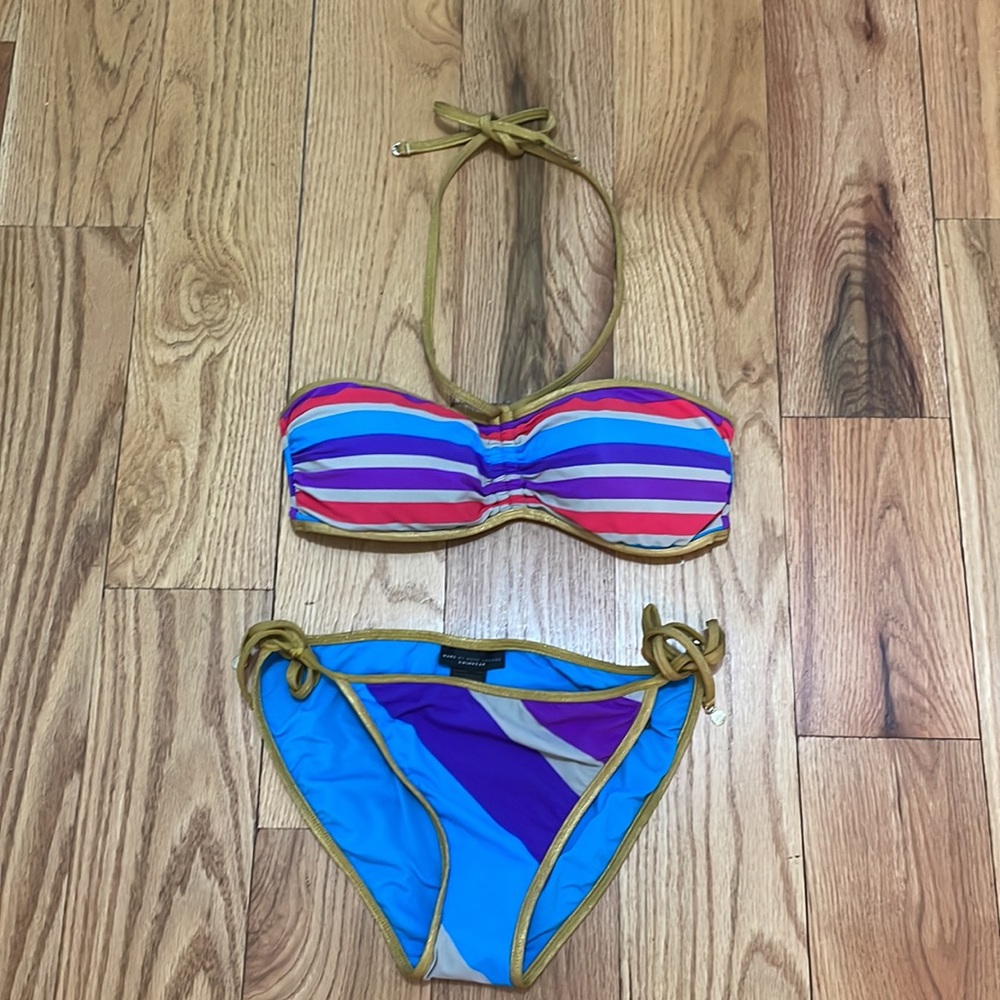 NWT Marc by Marc Jacobs Merida Stripe & Gold Bandeau & Tie Bottom Bikini Set NWT - Picture 6 of 14